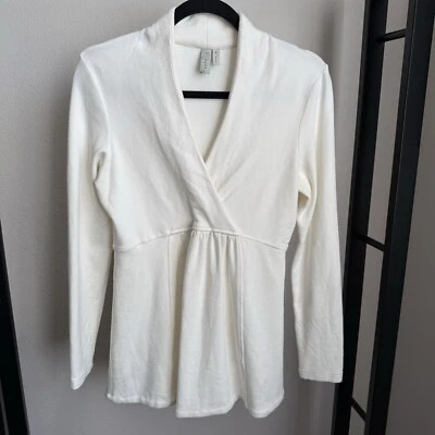 Sahalie 白色 V 领束腰毛衣中号厚优质面料长袖 — 第 1/4 张图片