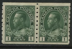 Canada 1912 KGV 1 cent green Admiral Coil pair mint o.g. hinged - Picture 1 of 1
