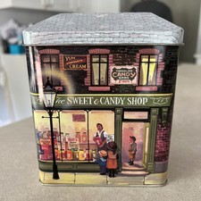 VINTAGE Tea Tin~Silver Crane Co. 1989 England The Sweet & Candy Shop Collectible