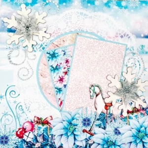 Handmade Blue Lemoncraft Rocking Horse Christmas 12x12 Premade Scrapbook Page - Picture 1 of 3