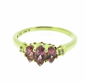 9 ct yellow gold pink tourmaline and diamonds ring, size O1/2 - Picture 1 of 2
