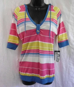 U.S. Polo Assn. Hoodie Size L NWT MultiColor Stripe 100% Cotton Short Sleeves - Picture 1 of 12