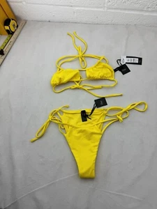 Boux Avenue Ladies Bikini Top UK 14 Bottom UK 12 Yellow halter neck Paros CutOut - Picture 1 of 9