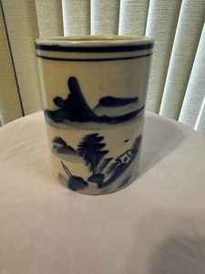 Vintage Blue And White Porcelain Brush Pot Asian Chinese Decor 5.5” Tall 4” Dia. - Picture 1 of 8