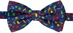THE TIE STUDIO - MUSIC Notes Colourful on Navy Men's Novelty Bow-Tie - Picture 1 of 3