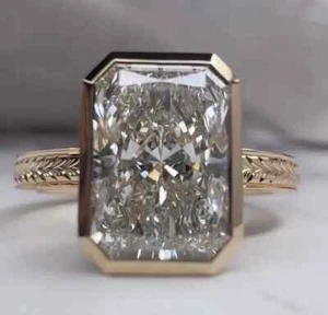 5Ct Radiant Cut IGI Certified Lab Grown Diamond Bezel Set Ring 14kt Yellow Gold - Picture 1 of 6