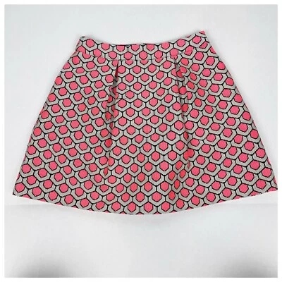 Falda Patinadora Trina Turk Jacquard Talla 2 Rosa Coral Geométrica Plisada Línea A Foto 1 de 4