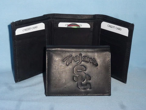 USC TROJANS (Southern California)   Leather TriFold Wallet    NEW    black 3  m1 Cover