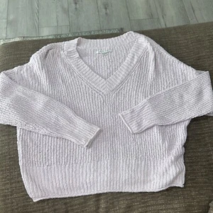 American Eagle Striped V-Neck Cropped Pullover Lilac/light Purple Sweater SizeXS - Picture 1 of 4