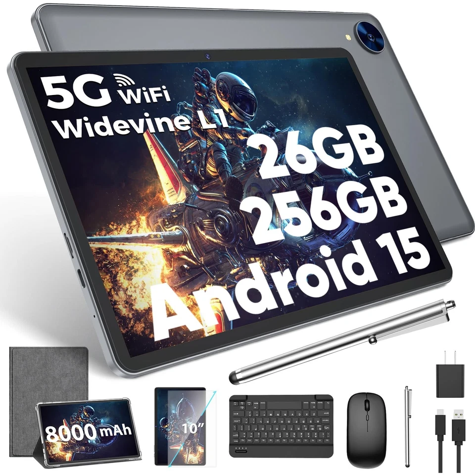 Android 15 Tablet with Keyboard, 26GB RAM, 256GB ROM(2TB Expand), 10.1 inch O... - Image 1 of 4
