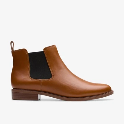 Clarks Womens Taylor Shine Tan Leather Ankle Boots,Chelsea Boots Leather