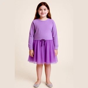 Crewcuts J.Crew Big Girl Purple Long Sleeve Tulle Sweater Dress One Piece Sz 16 - Picture 1 of 9