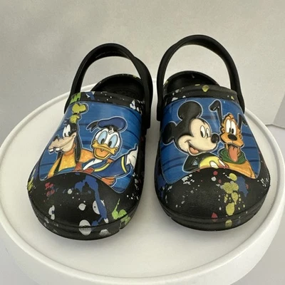 Mickey Mouse and Donald Duck Toddler Kids Clogs Size 9-10 Black Good Condition - Image 1 of 4