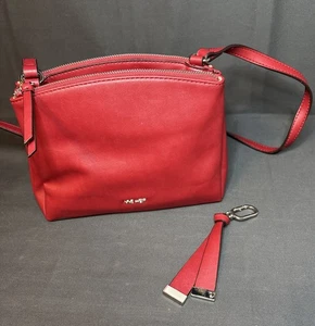 NINE WEST Red Crossbody Purse W/Keychain Adjustable Strap 3 Compartments - Picture 1 of 13