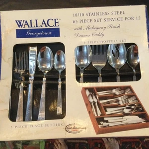 Wallace Georgetown 65 Piece Utensil Set for 12 w/Caddy 18/10 Stainless Steel NIB - Picture 1 of 3