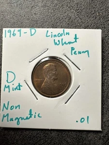 1969-D Lincoln Penny. Denver Mint. Non Magnetic. - Picture 1 of 5