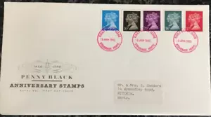 GB 1990 Penny schwarz Jubiläumsset am ersten Tag Cover mit FDI Stevenage in rot - Bild 1 von 1