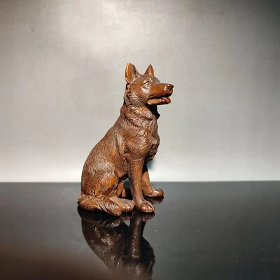 Boxwood Carving Pet Dog Statue Australian Kelpie Collie Lovely Decor Ornaments - Image 1 of 4