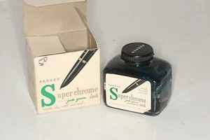 Botella de tinta vintage Parker súper cromada con verde jade - LA TINTA SE SECA - Imagen 1 de 2