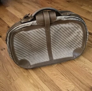 Vintage Gucci Leather-Trimmed Canvas Weekender Briefcase - Picture 1 of 11