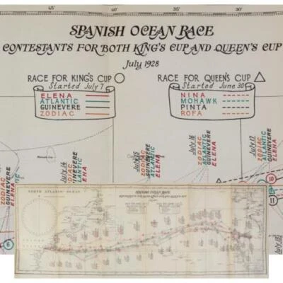 Mapa Náutico Campo de Yates 1928 N ATLÁNTICO Carrera Oceánica Antigua Vela España Rey Foto 1 de 4