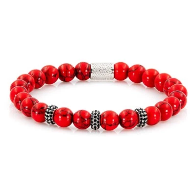 Roter Türkis 925 Sterling Silber Armband Bracelet Perlenarmband Beads Kugel 8mm - Bild 1 von 4