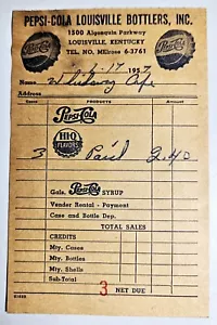 Recibo Pepsi-Cola Bottlers Inc. 1957 vintage - Louisville, KY - Imagen 1 de 2