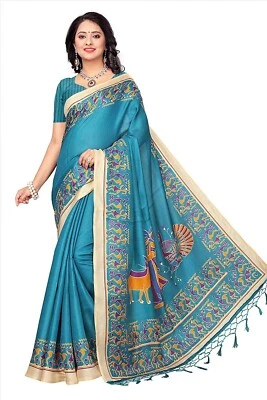 Voila Women's Printed Mysore Silk Saree (Blue) - Image 1 of 4