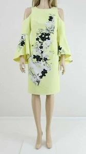 COAST Yellow Cocktail Party Wedding Midi Cold Shoulder Shift Dress UK 12 EU 40 - Picture 1 of 6