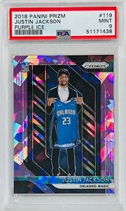 JUSTIN JACKSON ROOKIE PSA 9 2018 PANINI PRIZM PURPLE ICE CARD ORLANDO MAGIC RC - Picture 1 of 2