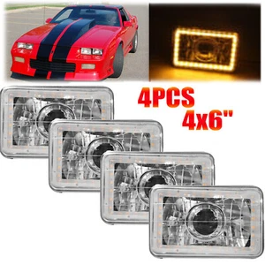 4PCS 4x6" SMD Yellow LED Halo Clear Diamond Cut Sealed Beam Projector Headlight - Picture 1 of 7