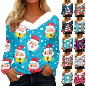 Long Sleeve Shirts For Women Cute Tops Christmas Prints Tees Blouses Casual - Picture 1 of 36