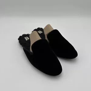 Birdies schwarz Samt Kunstfell gefüttert Slipper Hausschuhe Pantoletten Schuhe 8 - Bild 1 von 7