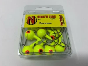 12 Pack Northland Tackle SNJ7-12-10 Sink'N Jig 12/Bag Bait, Chartreuse, 3/4 oz - Picture 1 of 3