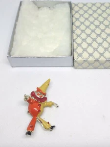 Vintage 50's 60's Enamel Orange Yellow Clown Brooch Pin Old New stock - Picture 1 of 3