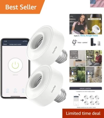 Smart WiFi Bulb Socket E26 2 Pack Wi-Fi LED Light Bulb Timer Lamp Holder Adap... - Image 1 of 4