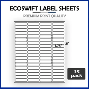 (1200) 1 3/4 x 1/2 EcoSwift Laser Address Shipping Adhesive Labels 80 per sheet - Imagen 1 de 5