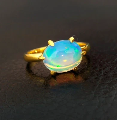 Natural Opal Ring Ethiopian Fire Opal Ring Silver Opal Ring Women Gold Opal Ring - Image 1 of 4