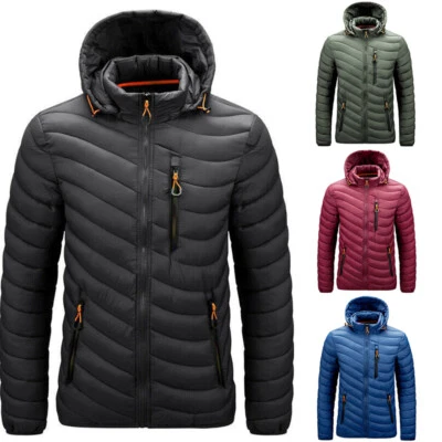 Winter Warm Jacket Coat Outwear Mens Hoodie Puffer Zip Up Casual Quilted Padded - Image 1 of 4