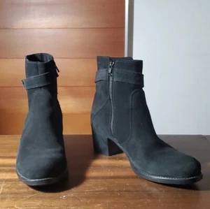 La Canadienne Größe 8 Vera Gomma Stiefeletten schwarz Wildleder Leder Blockreißverschluss Stiefel - Bild 1 von 9