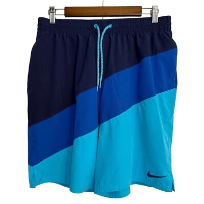 Nike swim trunks men's large color block blue lined pockets beach swim boat pool - Image 1 of 4