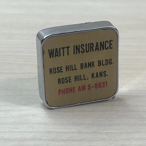 Vintage Mini Tape Measure Metal Barlow Advertising Waitt Insurance Rose Hill - Picture 1 of 8