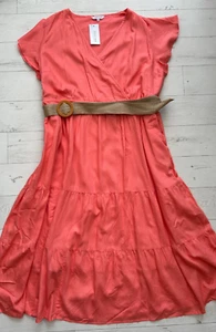 Together Plus Size 28 Coral Tiered Maxi Dress & Belt NEW - Picture 1 of 8