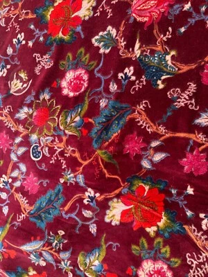 Floral Print Beautiful Soft Velvet Fabric Indian Running Upholstery Fabric Yard - Image 1 of 4