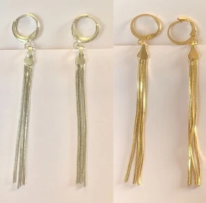 Yellow Gold or White Gold Filled 7cm Long Tassel Drop Dangle Earrings BNIB - Picture 1 of 7