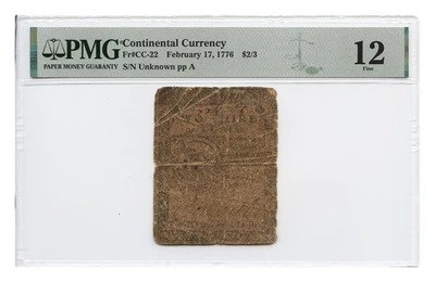 FR. CC-22 Feb. 17, 1776 $2/3 Continental Colonial Currency PMG Fine 12 - $2/3 - Image 1 of 2