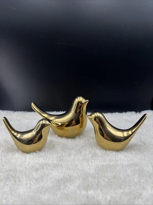 Trío 3 Estatuas de Pájaros Dorado Decoración del Hogar Estilo Moderno Estatuilla Acabado Brillante Foto 1 de 4