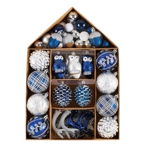 Adornos para Árboles de Navidad, 70ct Azul Marino y Plata Irrompible Navidad... - Imagen 1 de 6