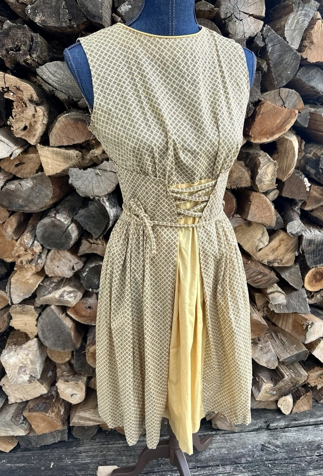 Vestido de Algodón Hecho a Mano Vintage Años 50 Estampado Amarillo Falda Completa Talla Pequeña ¡Hermoso! Foto 1 de 4
