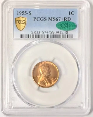 1955 S Lincoln Wheat Cent Penny PCGS MS-67+ PLUS RD CAC - Image 1 of 2